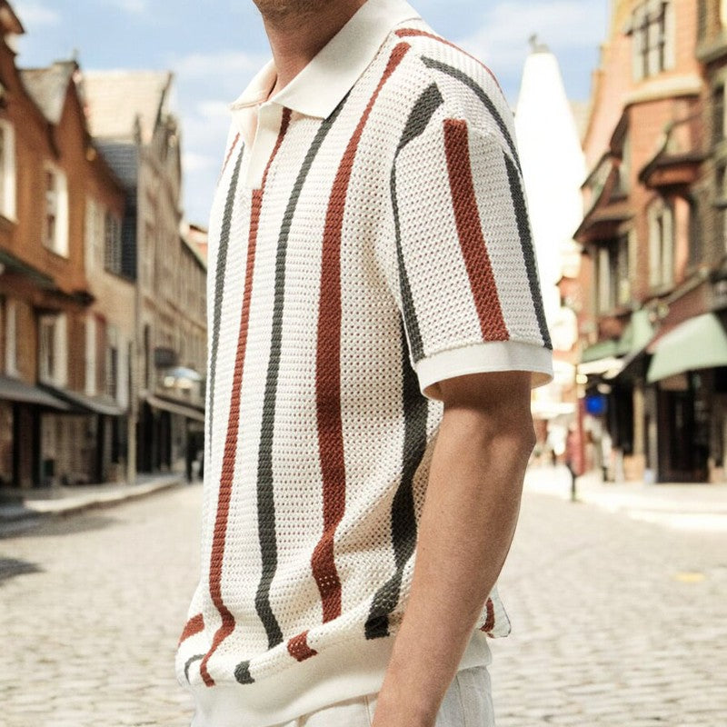 Streifenmuster Polo-Strickshirt